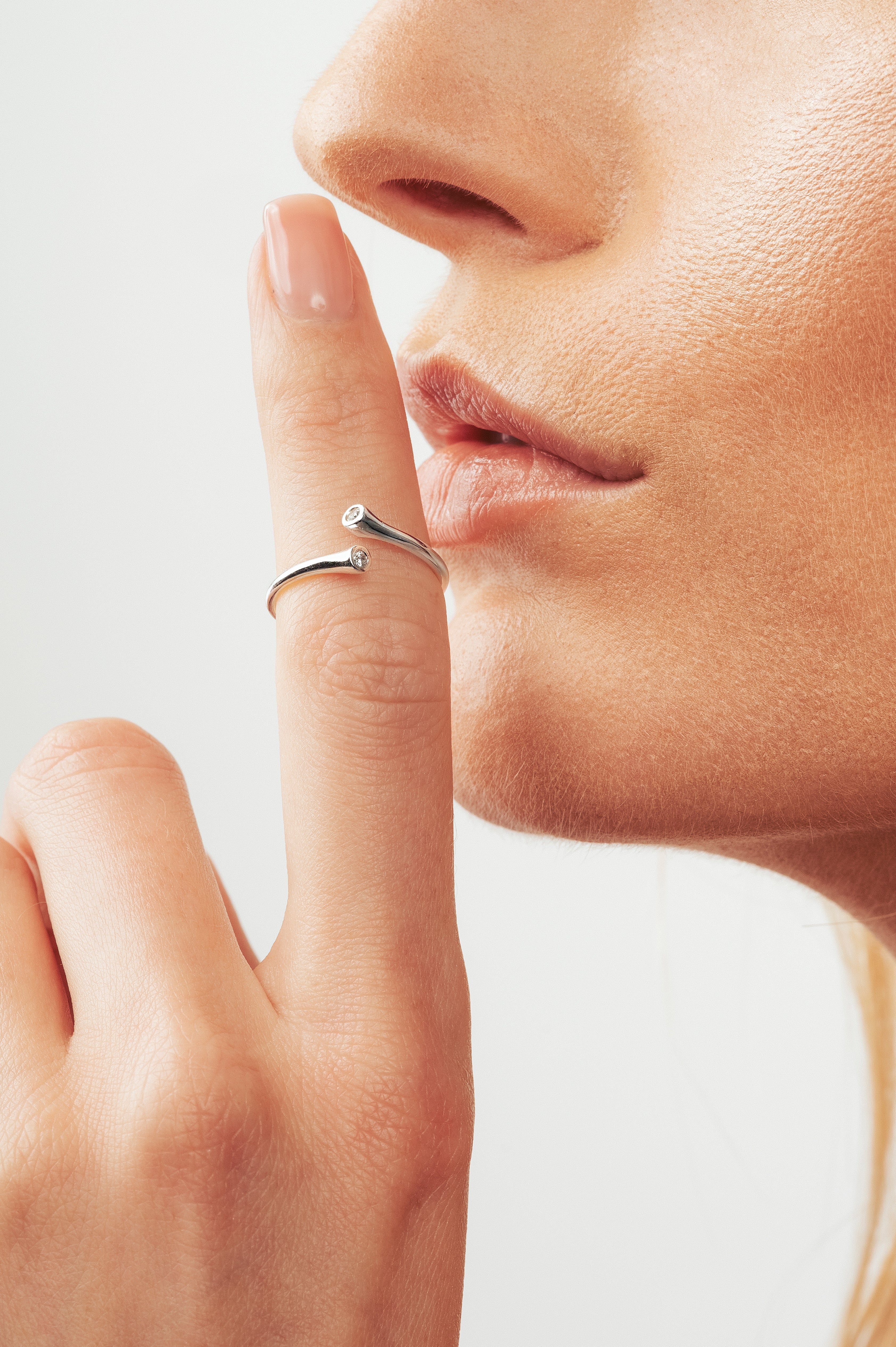 Ring TWO-STONE OPEN 925 silver