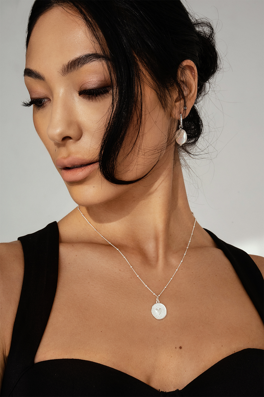 Necklace Dotted Heart Disc Silver