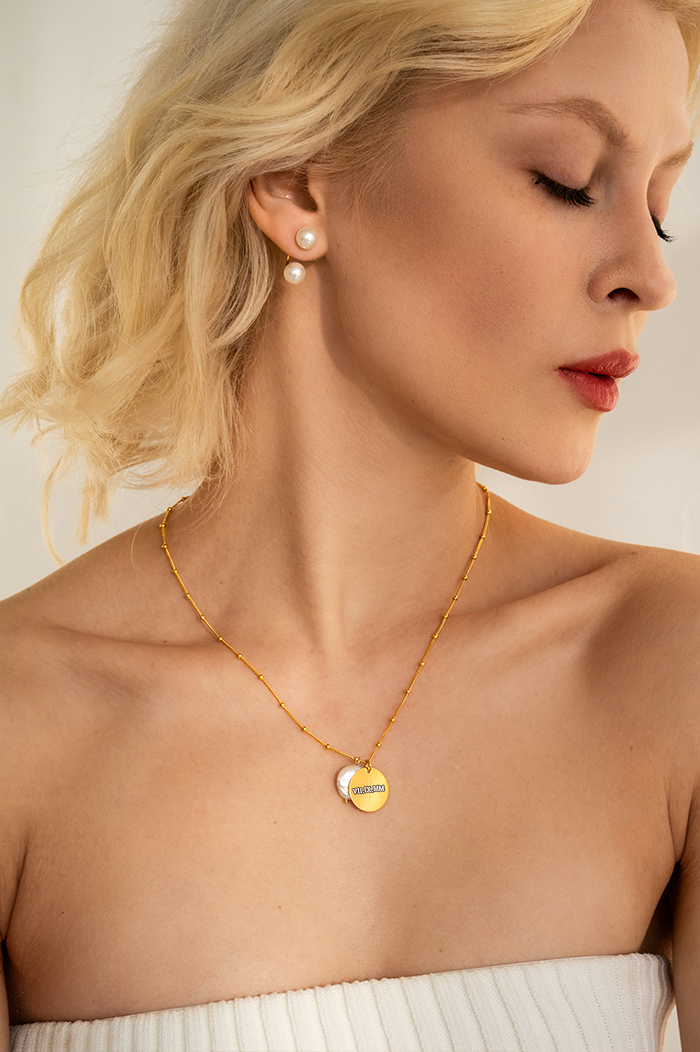 Gravēta kaklarota Dotted Pearl Gold