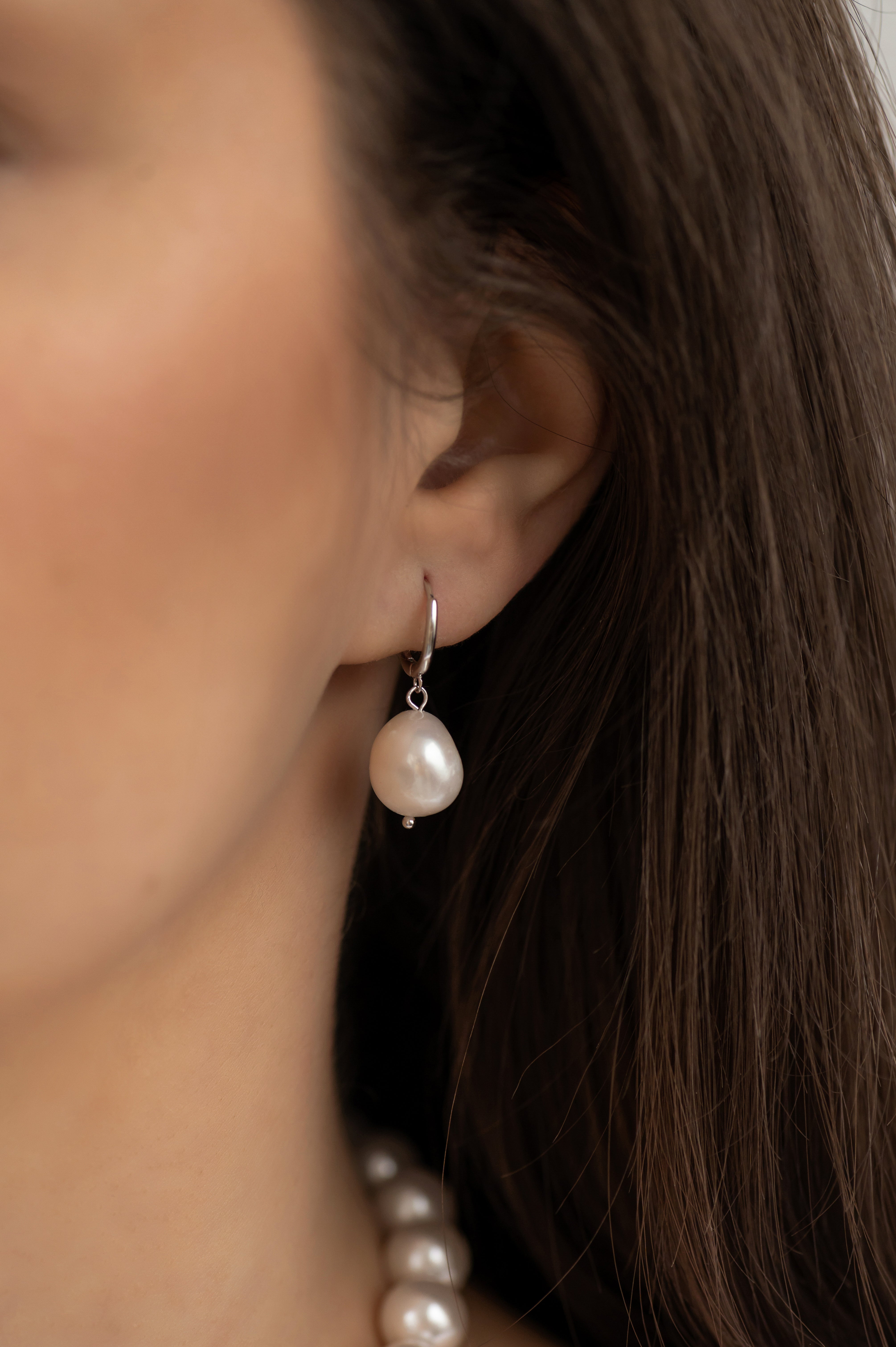 Earrings PEARL HOOP 925 silver