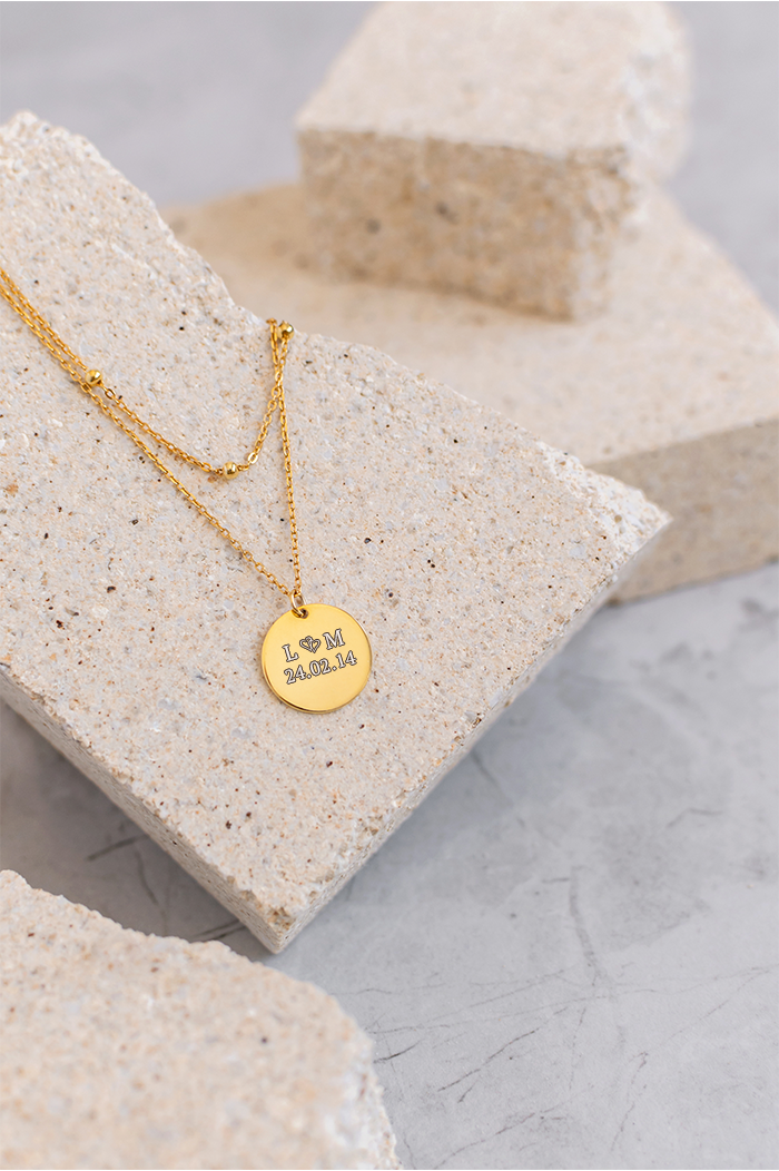 Engravable necklace Dotted Layered Gold