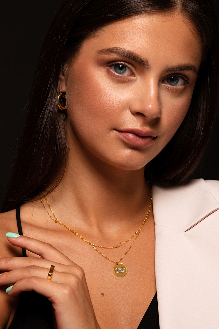 Engravable necklace Dotted Layered Gold