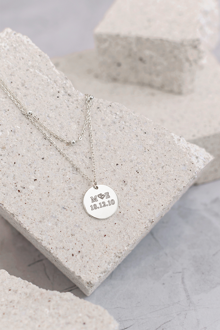Engravable necklace Dotted Layered Silver