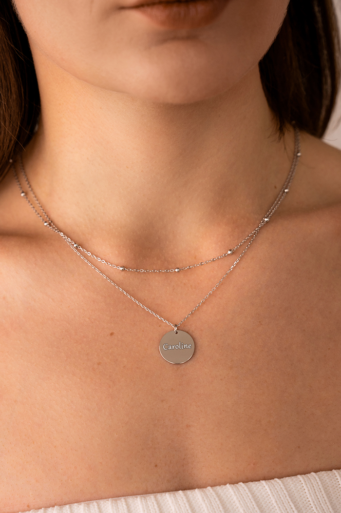 Engravable necklace Dotted Layered Silver