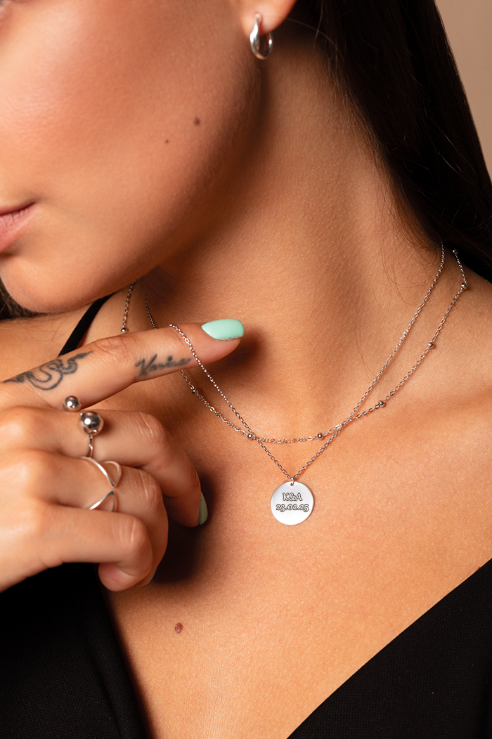 Engravable necklace Dotted Layered Silver