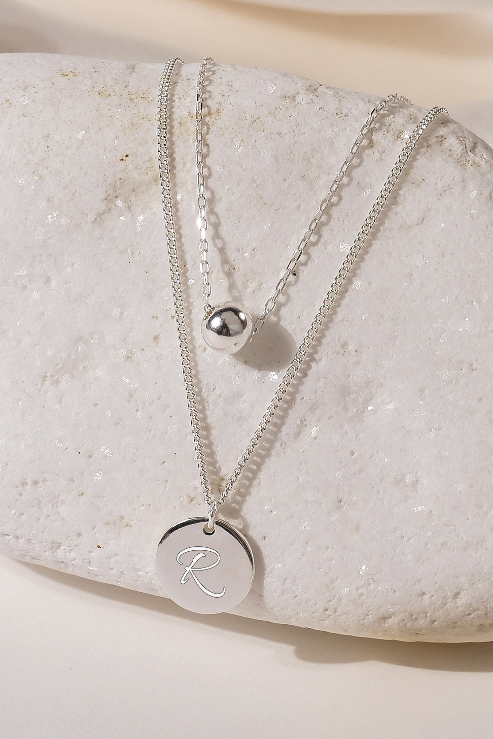 Engravable necklace Layered Bubble Silver