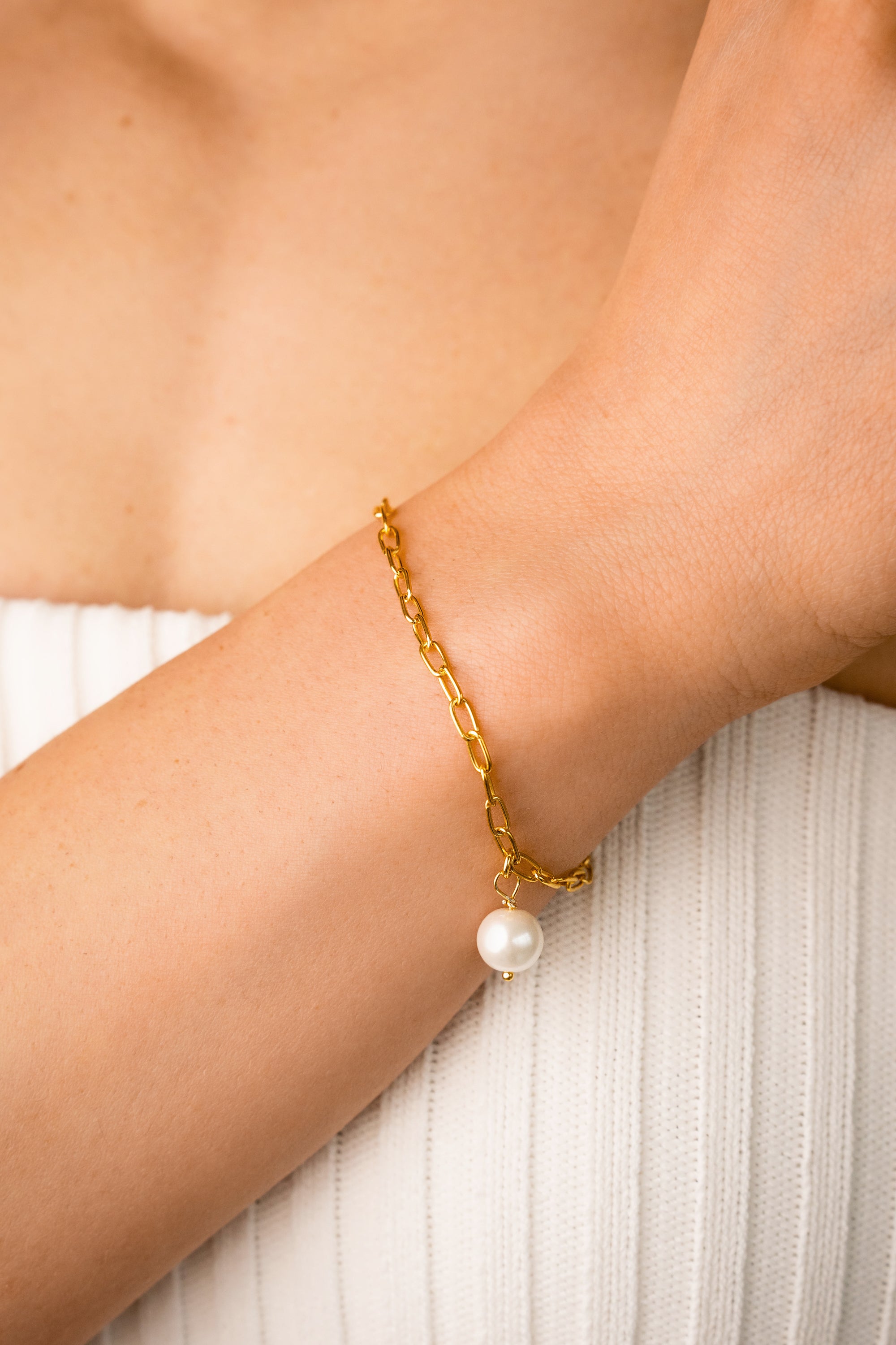 Bracelet Chain Pearl 12 mm Gold