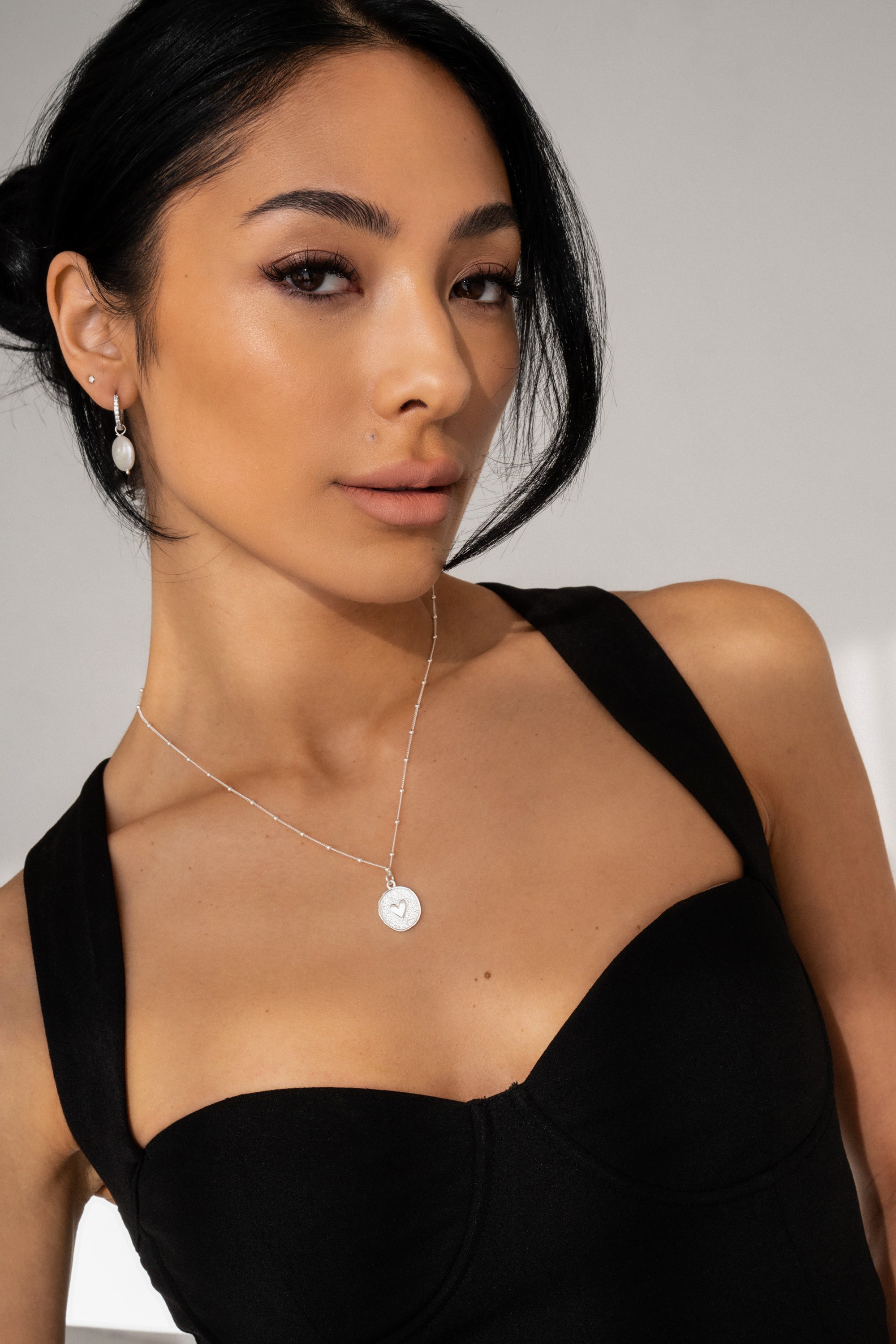 Necklace Dotted Heart Disc Silver