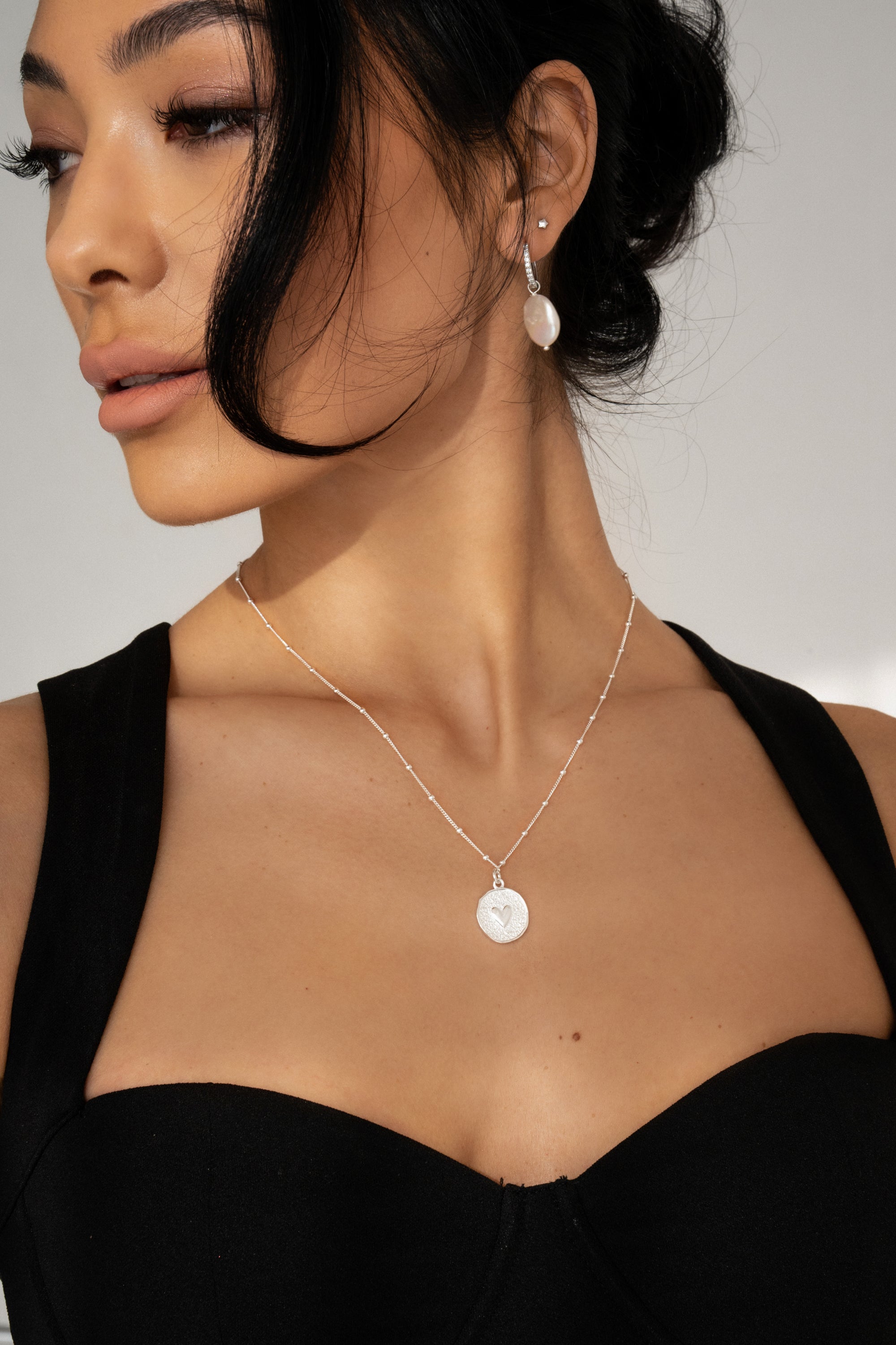 Necklace Dotted Heart Disc Silver