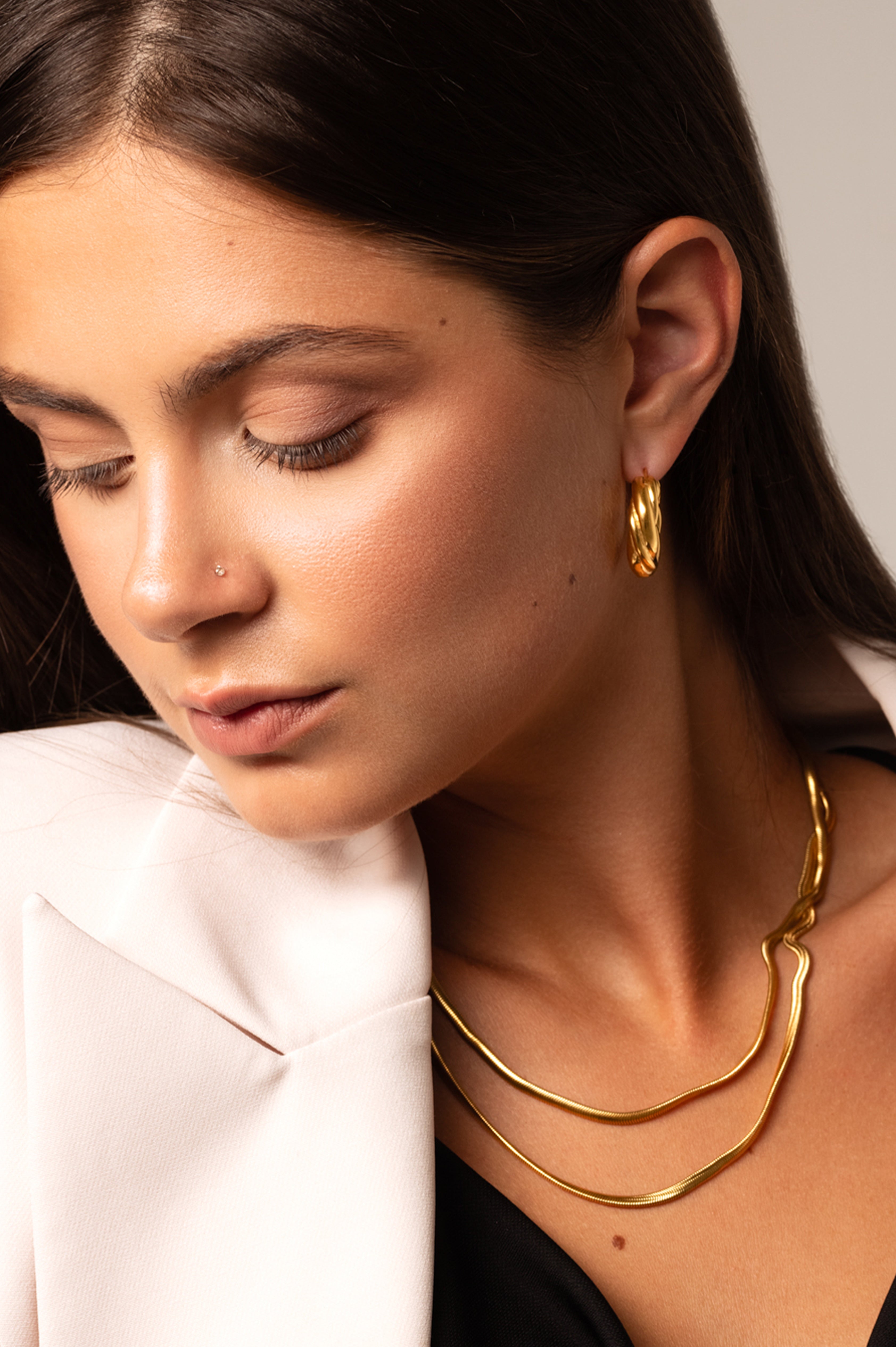 Gold-plated earrings TWISTED ROPE HOOP stainless steel