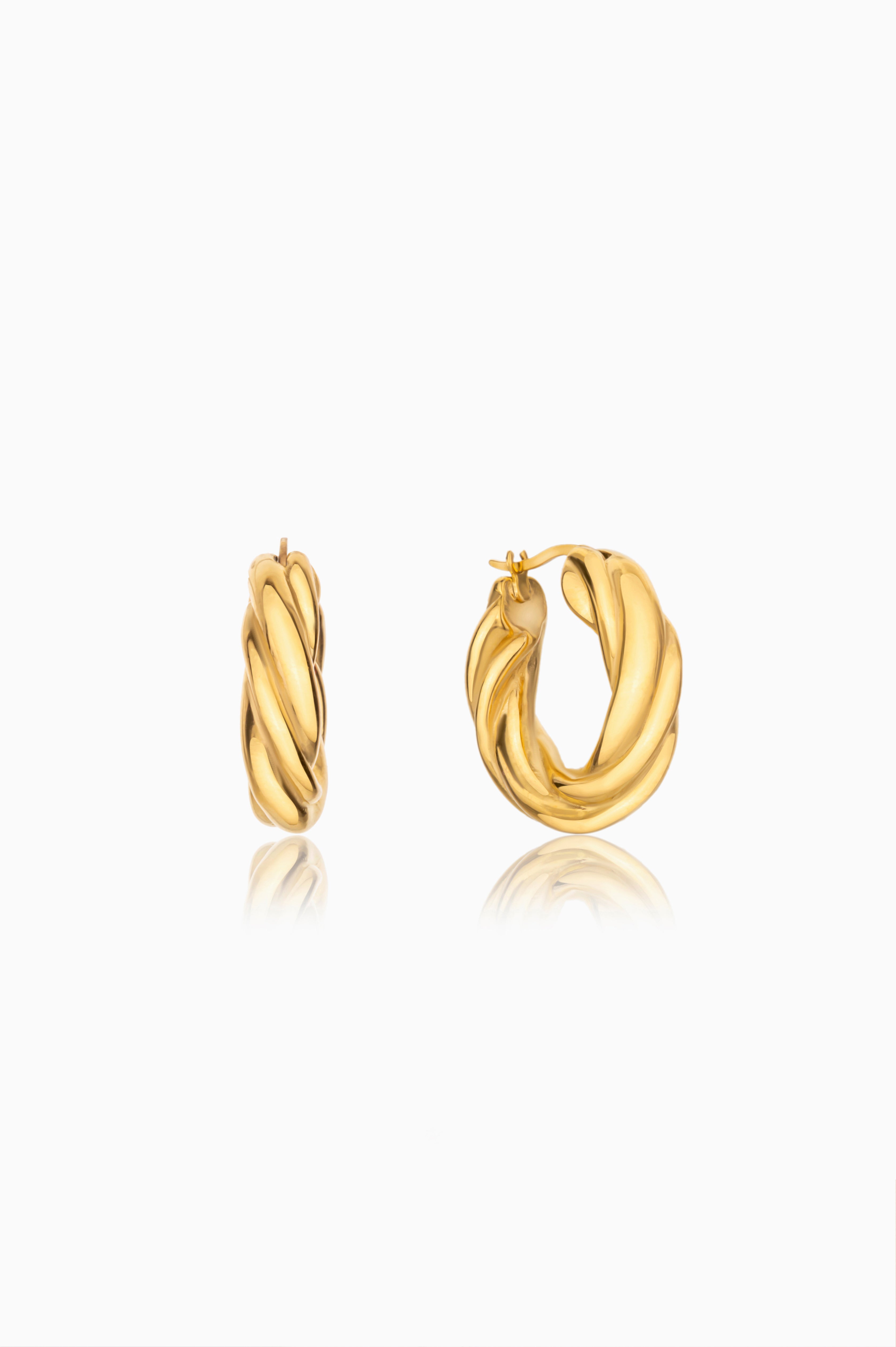 Gold-plated earrings TWISTED ROPE HOOP stainless steel